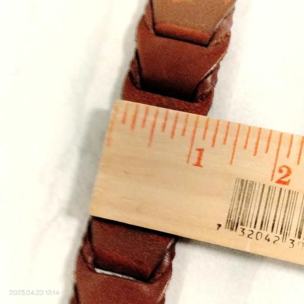 Genuine Leather Men's Brown Belt 38 Rectangular Braided With Solid Brass Buckle